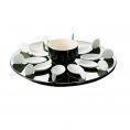 Black/White Bowl 7oz & 10 Tasting Spoons W/ Round Black Tray [Spoon 4" I Tray 12 1/4" I Bowl 3 1/2"]