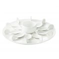 White Bowl 7oz & 10 Tasting Spoons W/ Round White Tray [Spoon 4" I Tray 12 1/4" I Bowl 3 1/2"]