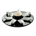 Black/White Bowl 7oz & 7 Square Spoons 0.5ozx7 W/ Round Black Tray [Spoon 3 3/4" I Tray 12 3/4" I Bowl 3 1/2"]