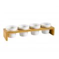 4 Round Bowls 5ozx4 W/ Rect. Bamboo Stand [Bowl 3 1/2" I Stand 15 3/4"]