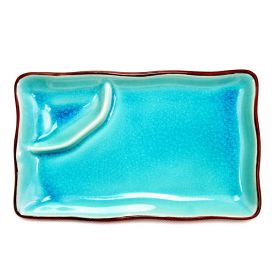 Rect. Platter W/ Triangular Compartment Lake Blue 8"