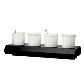 4 Jam/Sauce Pots 1.25Ltx4 W/ Rect. Metal Stand [Pot 5" I Stand 24 3/4"]