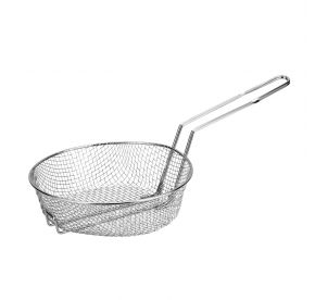 12"Dia Nickel-Plated Metal Round Culinary Basket Medium Mesh