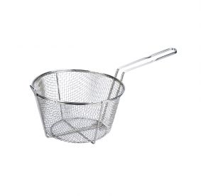 11-1/2"Dia Nickel-Plated Metal Round Fry Basket 1/4" Mesh