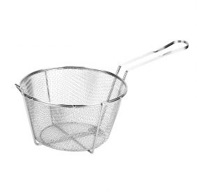 11-1/2"Dia Nickel-Plated Metal Round Fry Basket 1/8" Mesh
