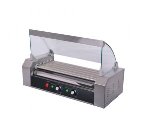 5-Roller Hot Dog Roller Grill Set with Sneeze Guard