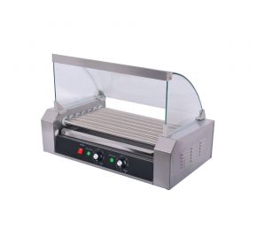 7-Roller Hot Dog Roller Grill Set with Sneeze Guard