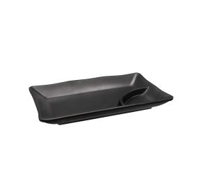 Platter Rect. W/ Triangular Compartment Matte Black 10oz/1oz 7-3/4"