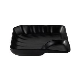 Plate Square W/ Triangular Compartment Matte Black 4oz/0.5oz 7"