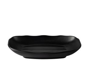 Platter Rect. Deep W/ Wavy Rim Matte Black 20oz 10"