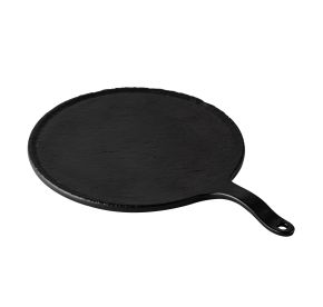 Serving Tray Faux Slate Round W/ Hdl Matte Black 10-1/2"D 15"OL