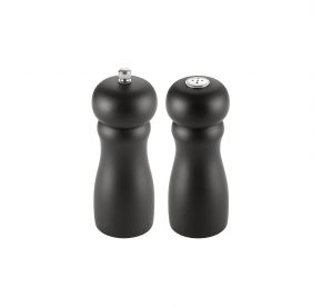 Pepper Mill/Salt Shaker Set Wooden Black 2-PC 6"H