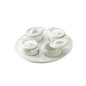 4 Oval Jars 2ozx4 W/ Lids On Round Tray [Jar 3 1/4" I Tray 8 1/4"]