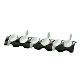6 Tasting Spoons W/ Black Rect. Tray [Spoon 4" I Tray 12 1/2"]