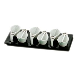 6 Cups 2ozx6 & 6 Spoons W/ Black Rect. Tray [Cup 4 1/2" I Tray 14 1/2"]