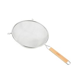 Double Mesh Strainer SS with Wood Handle 11"Dia