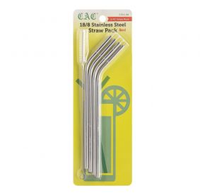 Reusable Stainless Steel Straw Bend 1/4"Dia x 8-1/2"L 5-PC/Pack