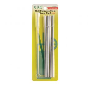 Reusable Stainless Steel Straw Straight 1/4"Dia x 8-1/2"L 5-PC/Pack