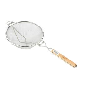Reinforced Double Strainer Mesh SS with Wood Handle 10-1/4"Dia