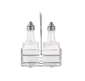 3-Piece 6oz Oil/Vinegar Cruet(2) and Chrome Rack(1) Set