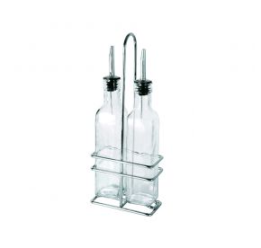3-Piece 8oz Oil/Vinegar Cruet(2) and Chrome Rack(1) Set