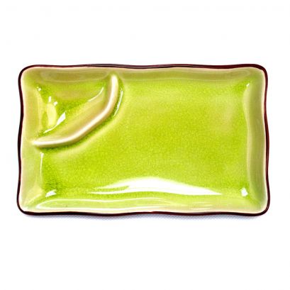 Rect. Platter W/ Triangular Compartment Golden Green 8"