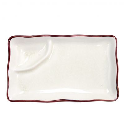 Rect. Platter W/ Triangular Compartment Creamy White 8"