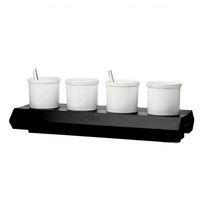 4 Jam/Sauce Pots 1.25Ltx4 W/ Rect. Metal Stand [Pot 5" I Stand 24 3/4"]