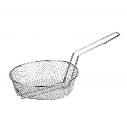 12"Dia Nickel-Plated Metal Round Culinary Basket Medium Mesh