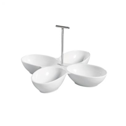 4 Compartment Leaf Shape Bowl W/ Metal Handle 8.5ozx4 13 1/2"