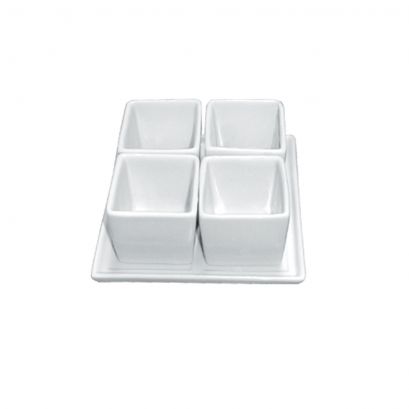4 Square Bowls 2ozx4 W/ Square Tray [Bowl 2" I Tray 5"]