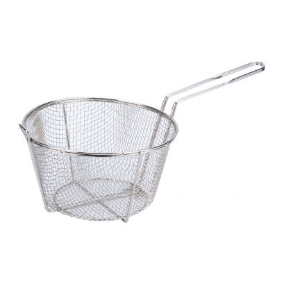 8-1/2"Dia Nickel-Plated Metal Round Fry Basket 1/4" Mesh