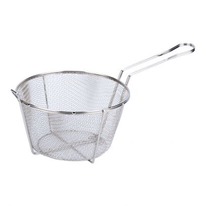 8-1/2"Dia Nickel-Plated Metal Round Fry Basket 1/8" Mesh