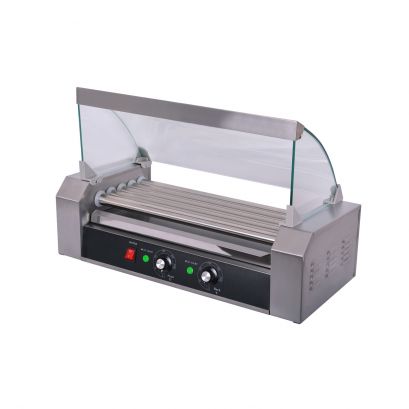 5-Roller Hot Dog Roller Grill Set with Sneeze Guard
