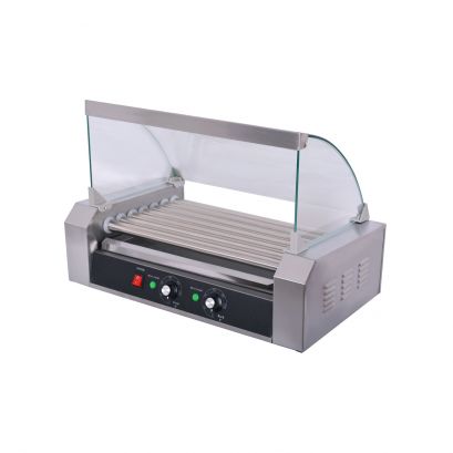7-Roller Hot Dog Roller Grill Set with Sneeze Guard