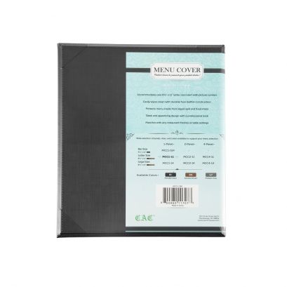 1-Panel Faux Leather Menu Cover Letter Size 8-1/2" x 11" Black