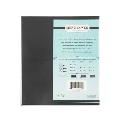 2-Panel Faux Leather Menu Cover Letter Size 8-1/2" x 11" Black