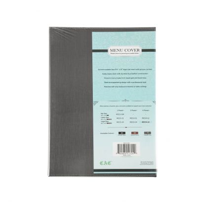4-Panel Faux Leather Menu Cover Legal Size 8-1/2" x 14" Gray