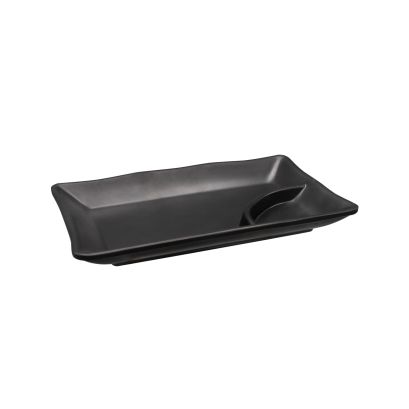 Platter Rect. W/ Triangular Compartment Matte Black 10oz/1oz 7-3/4"
