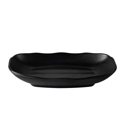 Platter Rect. Deep W/ Wavy Rim Matte Black 20oz 10"
