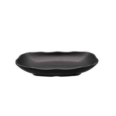 Platter Rect. Deep W/ Wavy Rim Matte Black 12.5oz 8-7/8"