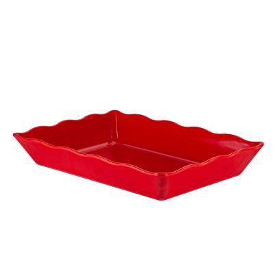 Platter Rect. Scallop Edge Red 13-3/4"x9-1/2"