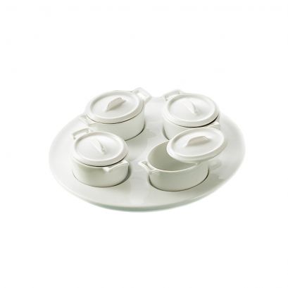 4 Oval Jars 3ozx4 W/ Lids On Round Tray [Jar 4" I Tray 9 1/2"]