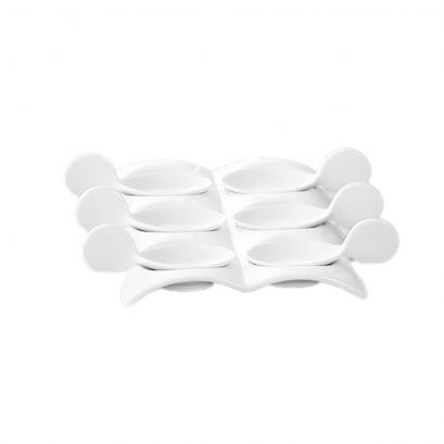 6 Tasting Spoons W/ Rect. Tray [Spoon 4" I Tray 8 1/2"]
