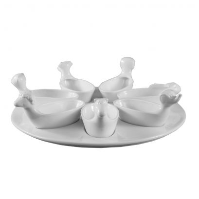 7 Cute Dishes 3.5ozx7 W/ Round Tray [Dish 5" I Tray 11 1/2"]