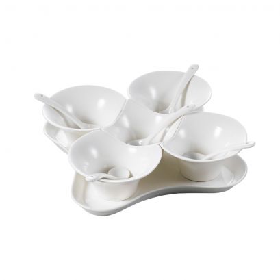 Condiment Set W/ 5 Cups 4ozx5, 5 Spoons & Tray [Cup 4 3/8" I Tray 8 3/4"]