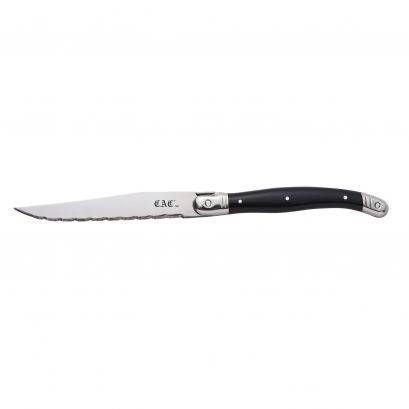 4-1/2" Blade Slim Euro Style Steak Knife Pointed Tip Full Tang Black Plastic Handle