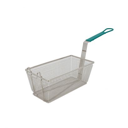 Fry Basket Nickel-Plate 13x6-3/4x5-1/8" with Front Hook Green Handle