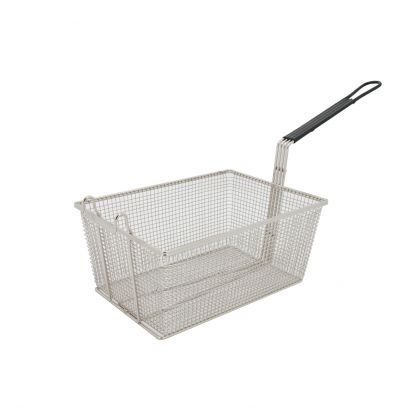 Fry Basket Nickel-Plate 13-3/8x9-1/2x6-1/4" with Front Hook Black Handle