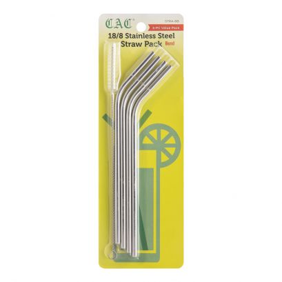 Reusable Stainless Steel Straw Bend 1/4"Dia x 8-1/2"L 5-PC/Pack